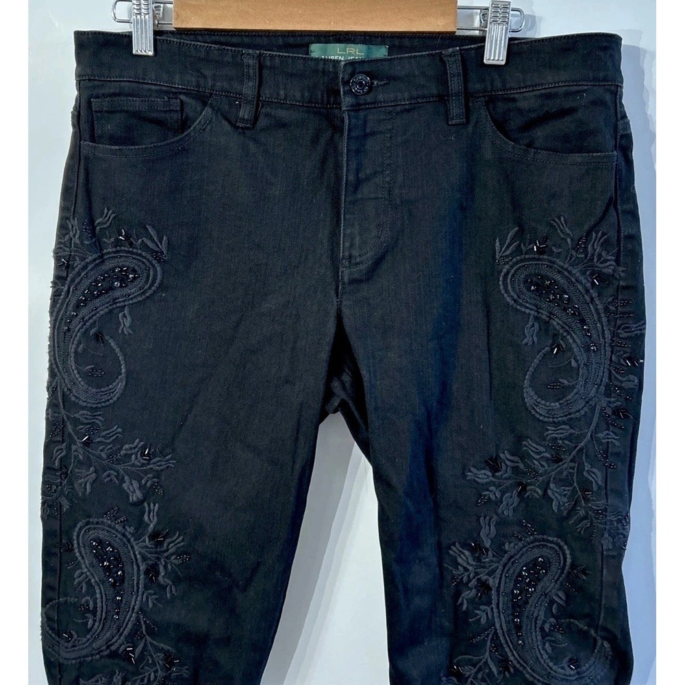 Women's Ralph Lauren Jeans Co Black On Black Paisley Embroidered Beaded Ankle 12
